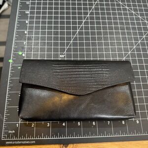 Oggi Domani‎ Black Top Grain Cowhide Leather Envelope Clutch Wallet Y6927